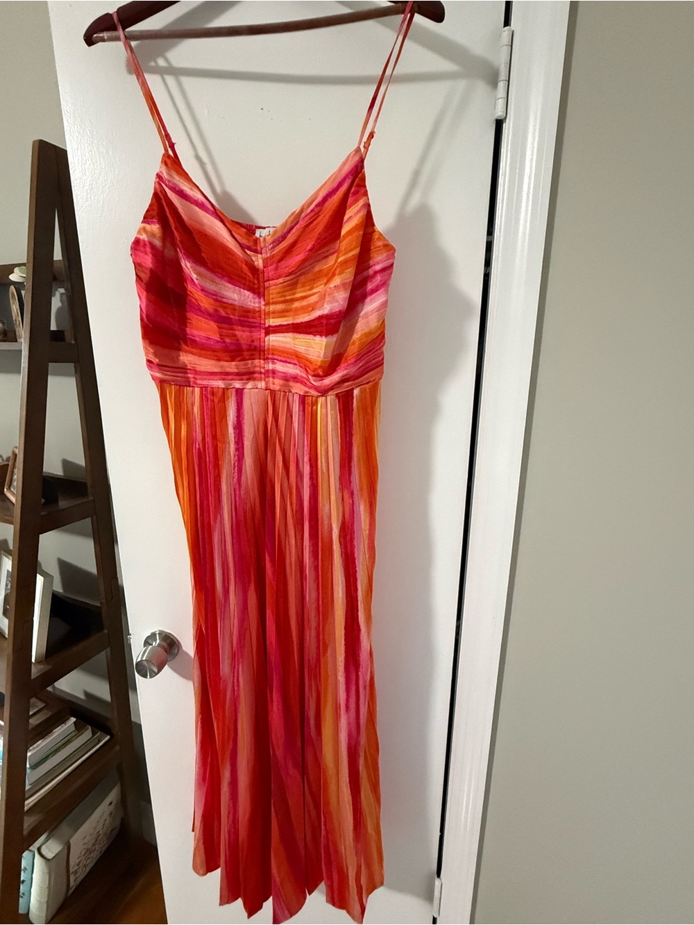 Nicole Miller Pink and Orange Strappy Maxi Dress